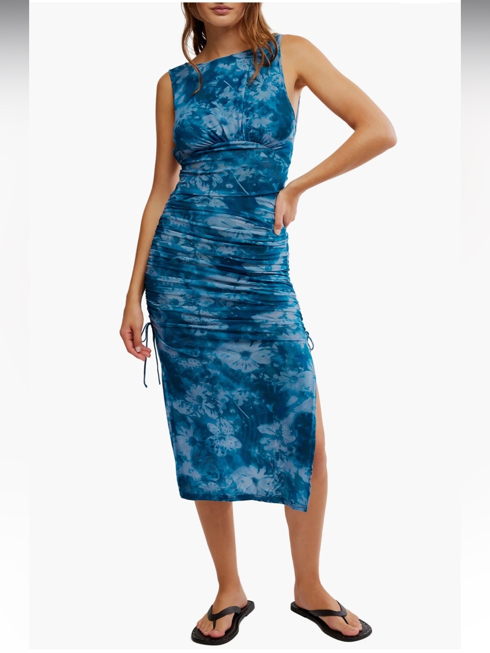 Free People Take Me Away Mesh Blue Floral Midi Dress ($148 USD)